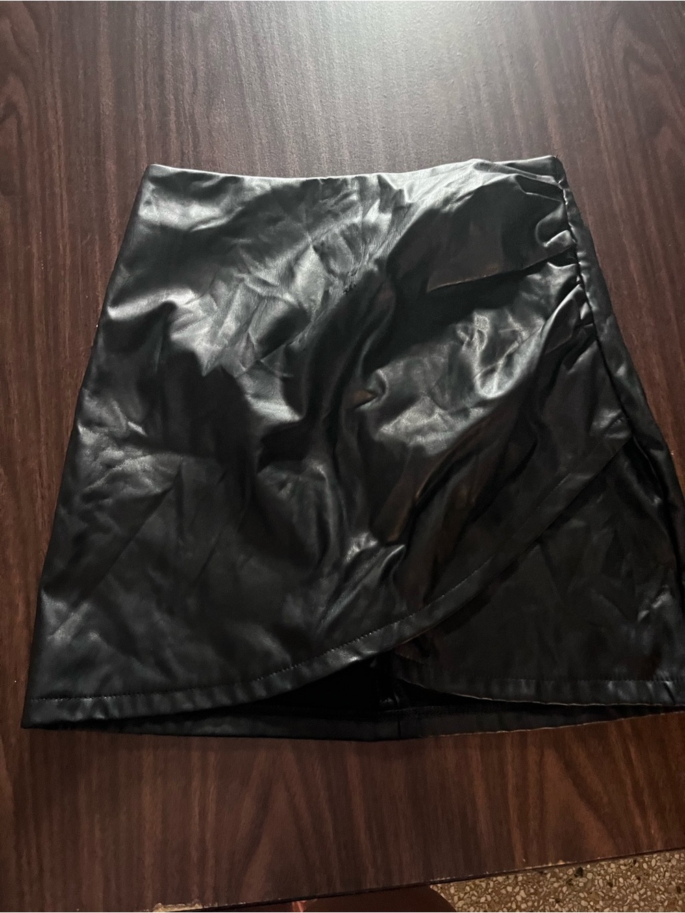 SHEIN Black Faux Leather Wrap-Style Mini Skirt